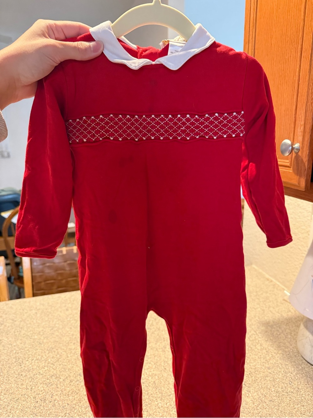 The Beaufort Bonnet Company Red Smocked Baby White Collar